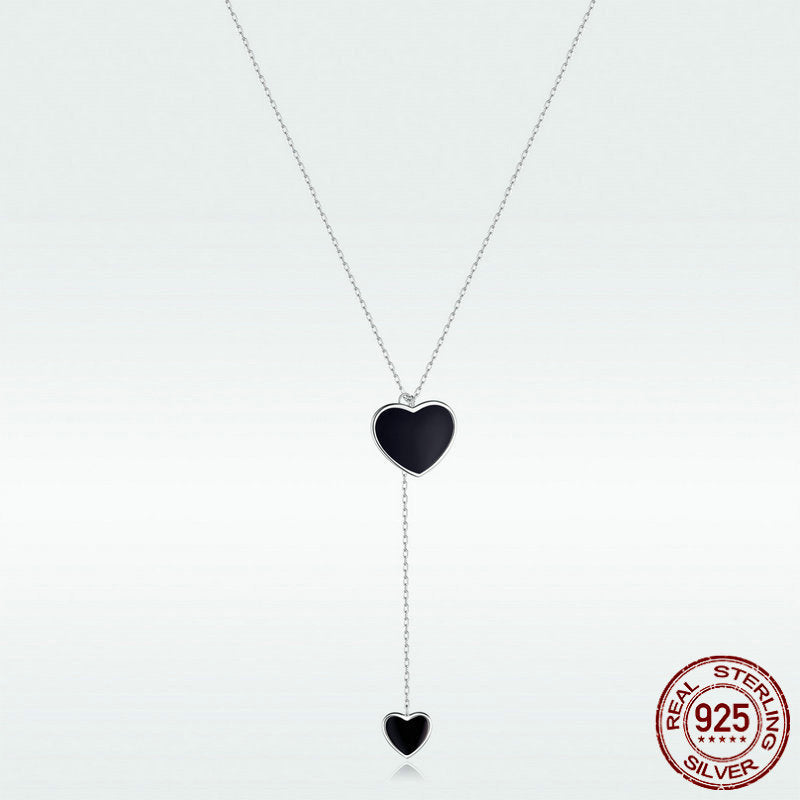 S925 Sterling Silver Black Heart Clavicle Chain Women Necklace