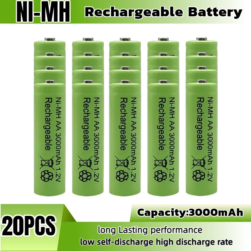 High Capacity 1.2V 3000mAh NiMH AA Rechargeable Batteries, 8-Pack with Long Life & Low Self Discharge for Toys RC Camera Flash