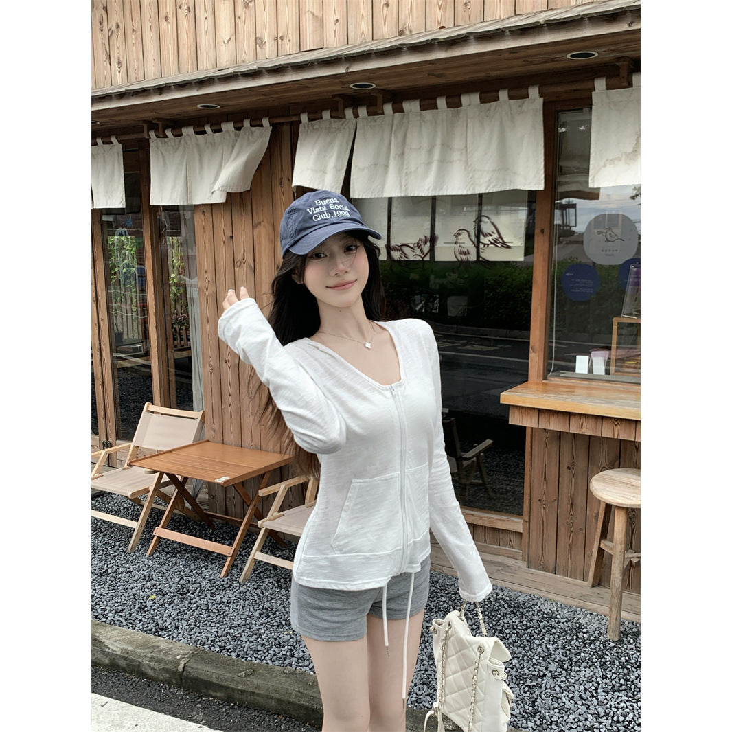Bamboo Cotton Hooded Zip-Up Sun Protection Cardigan for Women