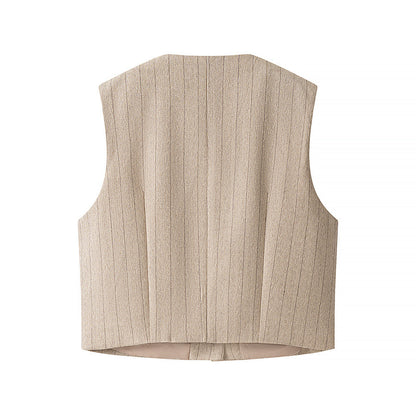 Casual round neck sleeveless vest+straight leg pants set