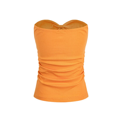 Beaded Drawstring Crop Top for Women, Fitted Slimming Side Pleated Knit Vest