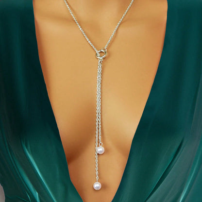 Pearl Pendant Lariat Long Necklace Elegant Versatile Jewelry