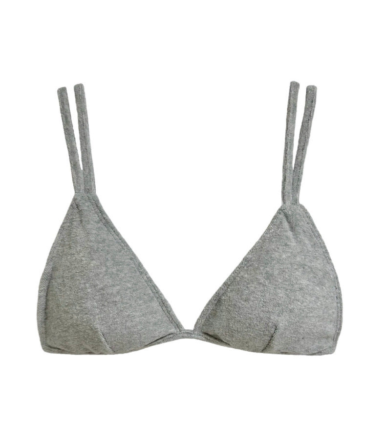 Solid Color Two-Piece Separated Swimwear, Push-Up Bra Top for Small Bust
