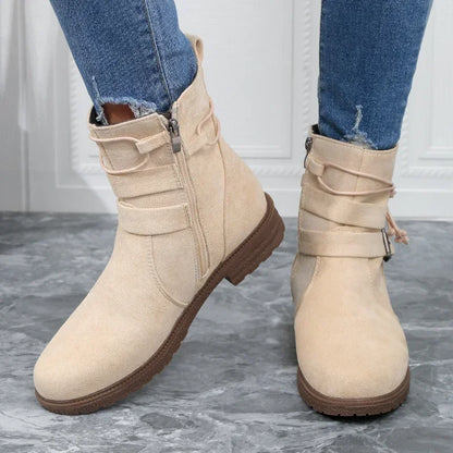Women Belt Buckle Ankle Boots Chunky Chelsea Boots Autumn Winter Female New Designer Brand Mid Heels Casual Vintage Boots 2024