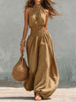 Sleeveless hanging neck lantern pants jumpsuit for women