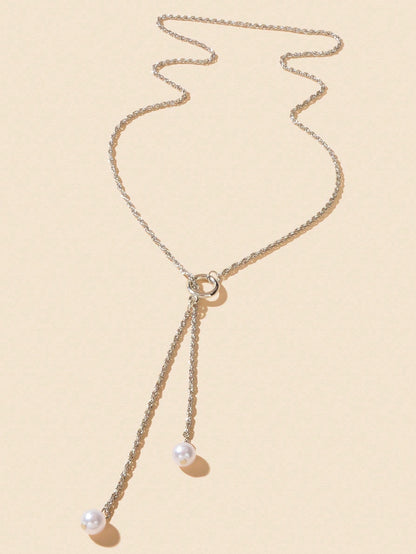 Pearl Pendant Lariat Long Necklace Elegant Versatile Jewelry