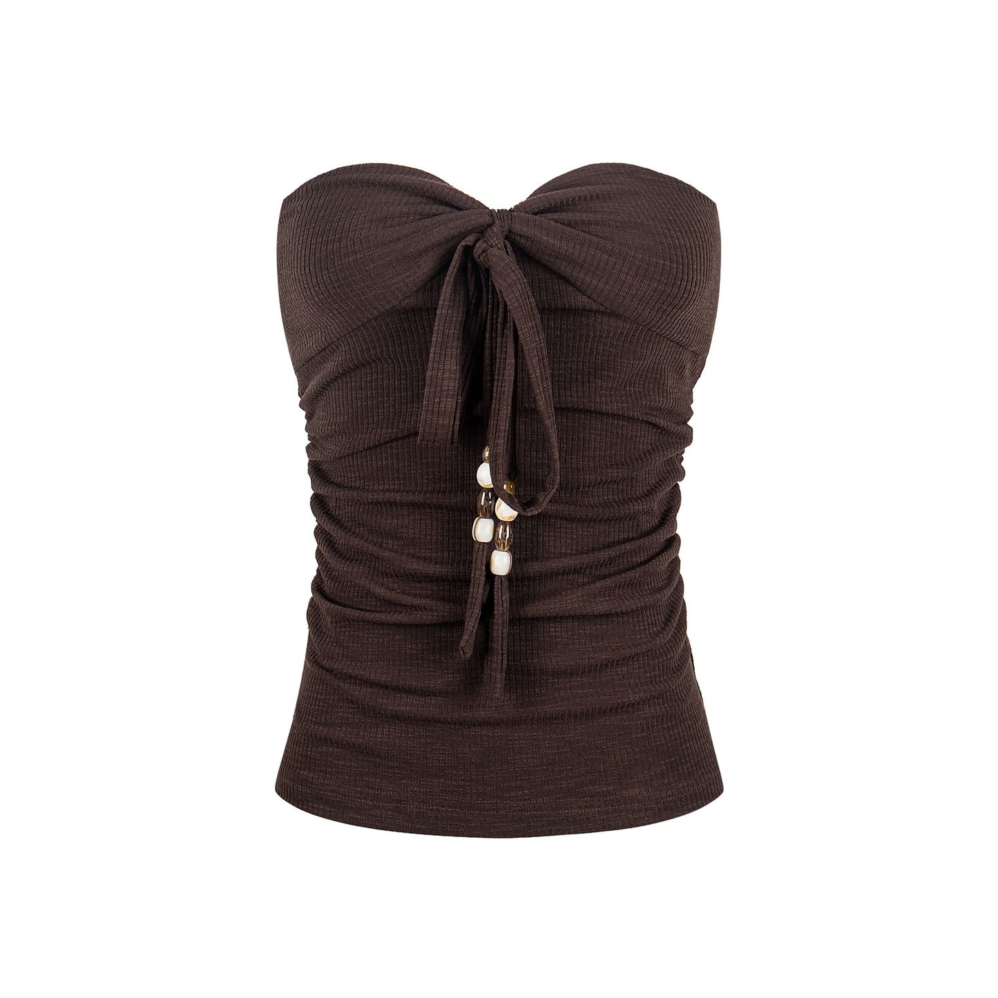 Beaded Drawstring Crop Top for Women, Fitted Slimming Side Pleated Knit Vest
