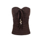 Beaded Drawstring Crop Top for Women, Fitted Slimming Side Pleated Knit Vest