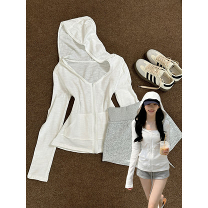 Bamboo Cotton Hooded Zip-Up Sun Protection Cardigan for Women