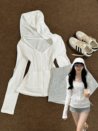 Bamboo Cotton Hooded Zip-Up Sun Protection Cardigan for Women