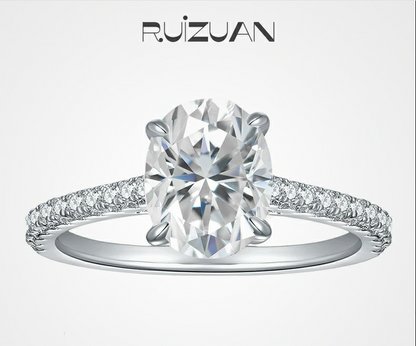 S925 Sterling Silver  2 Carat Oval Moissanite Ring Four-Prong Wedding Ring French Style Engagement Ring