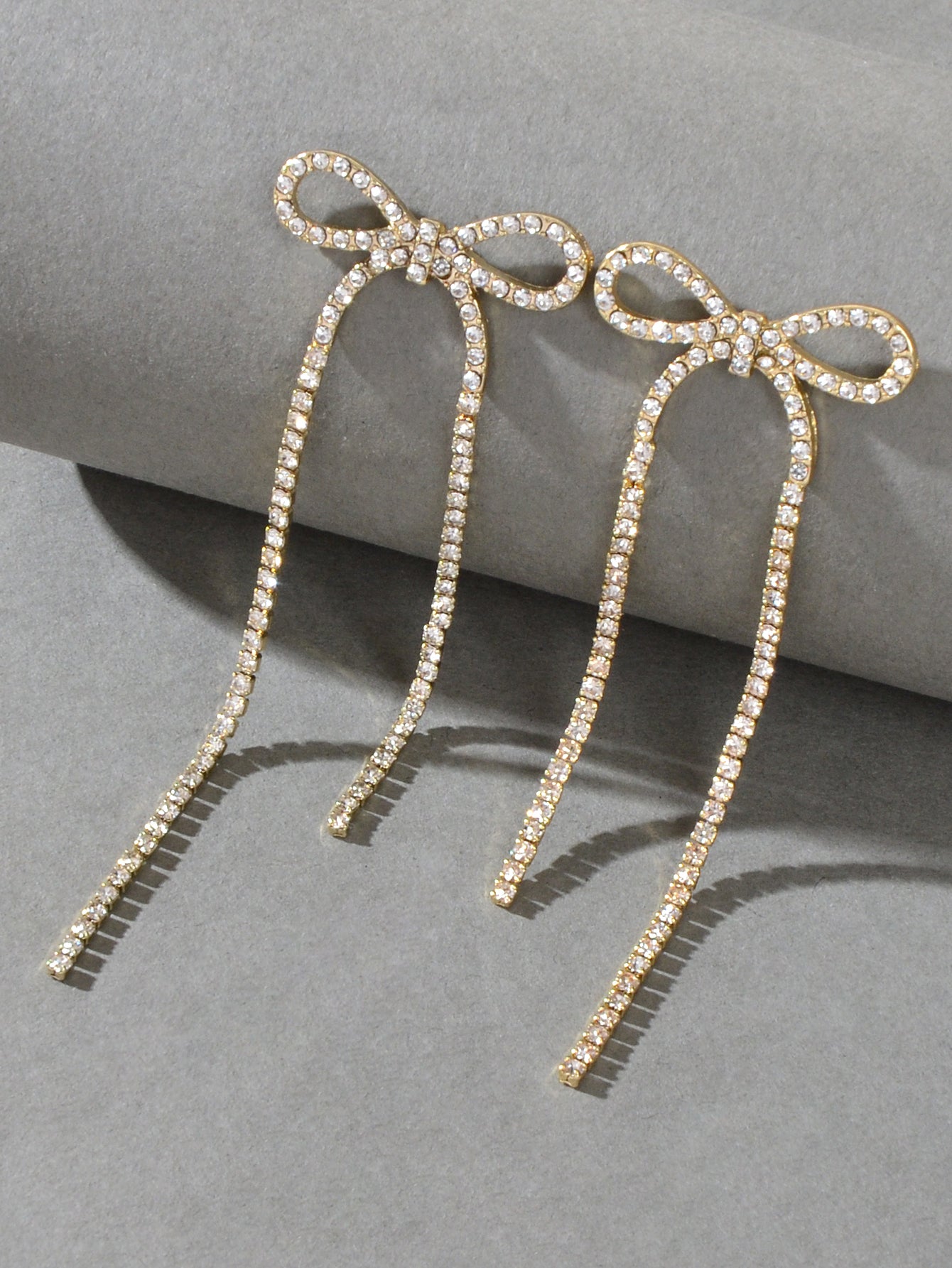 Clear Rhinestone Crystal Tassel Sparkle Bow Tie Dangle Bridal Wedding Earrings