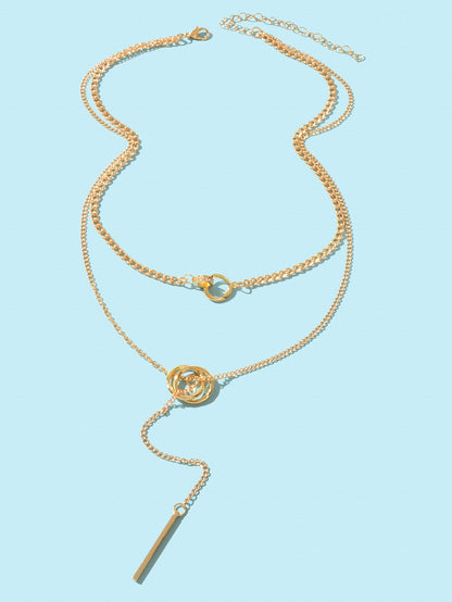 Stylish Double layer Chic Gold Chain Y Style Long Pendant Stick Lariat Necklace