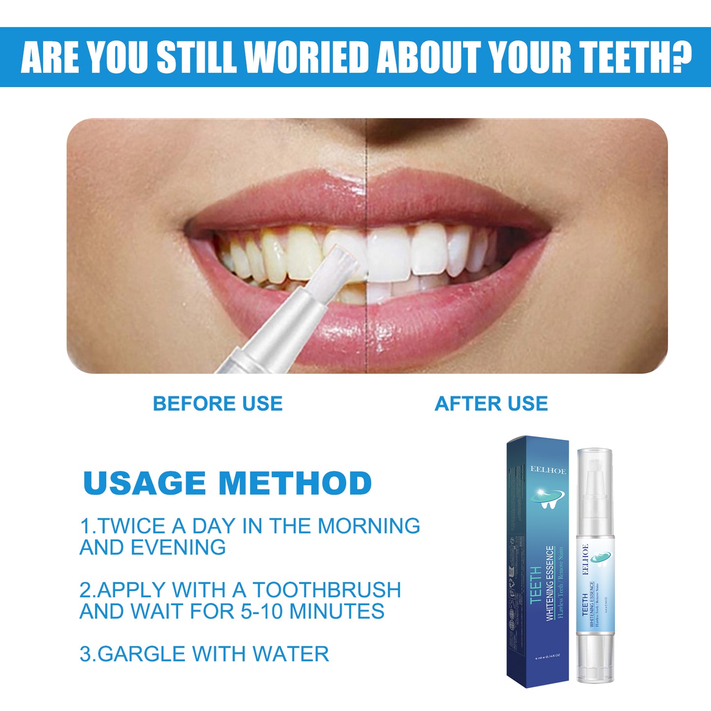 EELHOE Teeth Cleaning Pen Deep Clean White Teeth Fresh Breath Clean Mouth Clean Plaque Clean