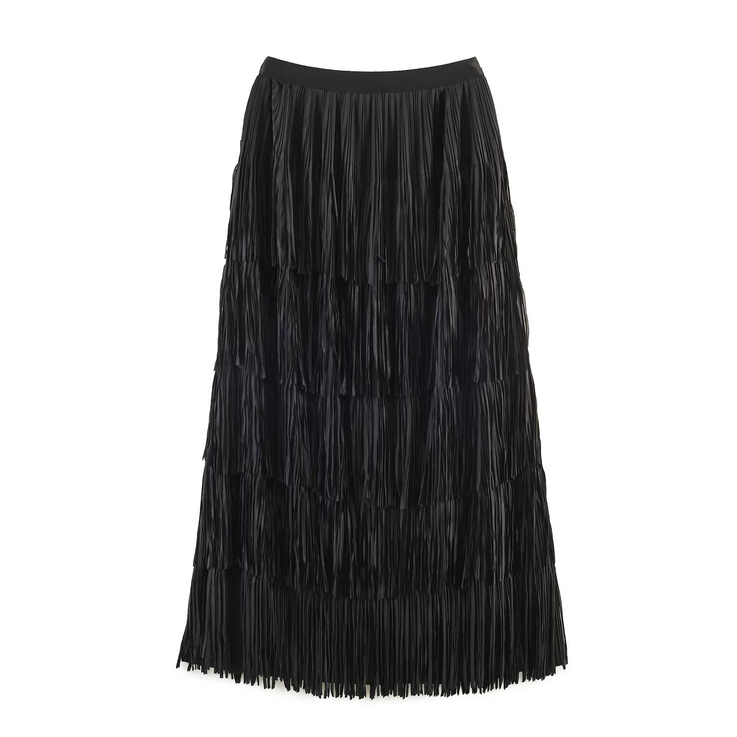 Street handmade tassel elastic waist skirt