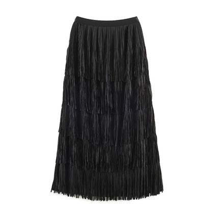 Street handmade tassel elastic waist skirt