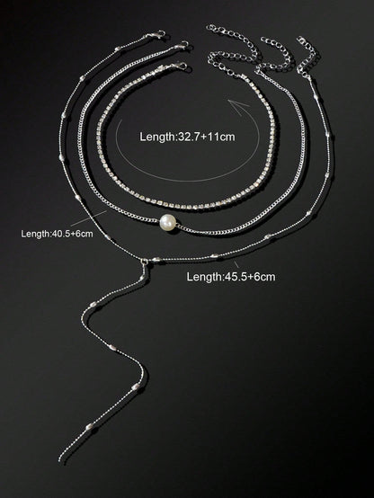 Silver Triple-Layer Chain Long Tassel Necklace Elegant Statement Piece