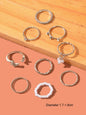Set of Ten Silver Butterfly and Pearl Shaped Rings Elegant Statement Collection