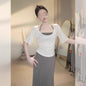 Short Sleeve T-Shirt for Women, Halter Neck Fitted Top with Built-in Bralette and Strapless Two-Piece Set
