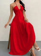 European and American Style Summer New Solid Color Strapless Sexy Backless Tie-Up Beach Vacation Casual Halter Neck Dress