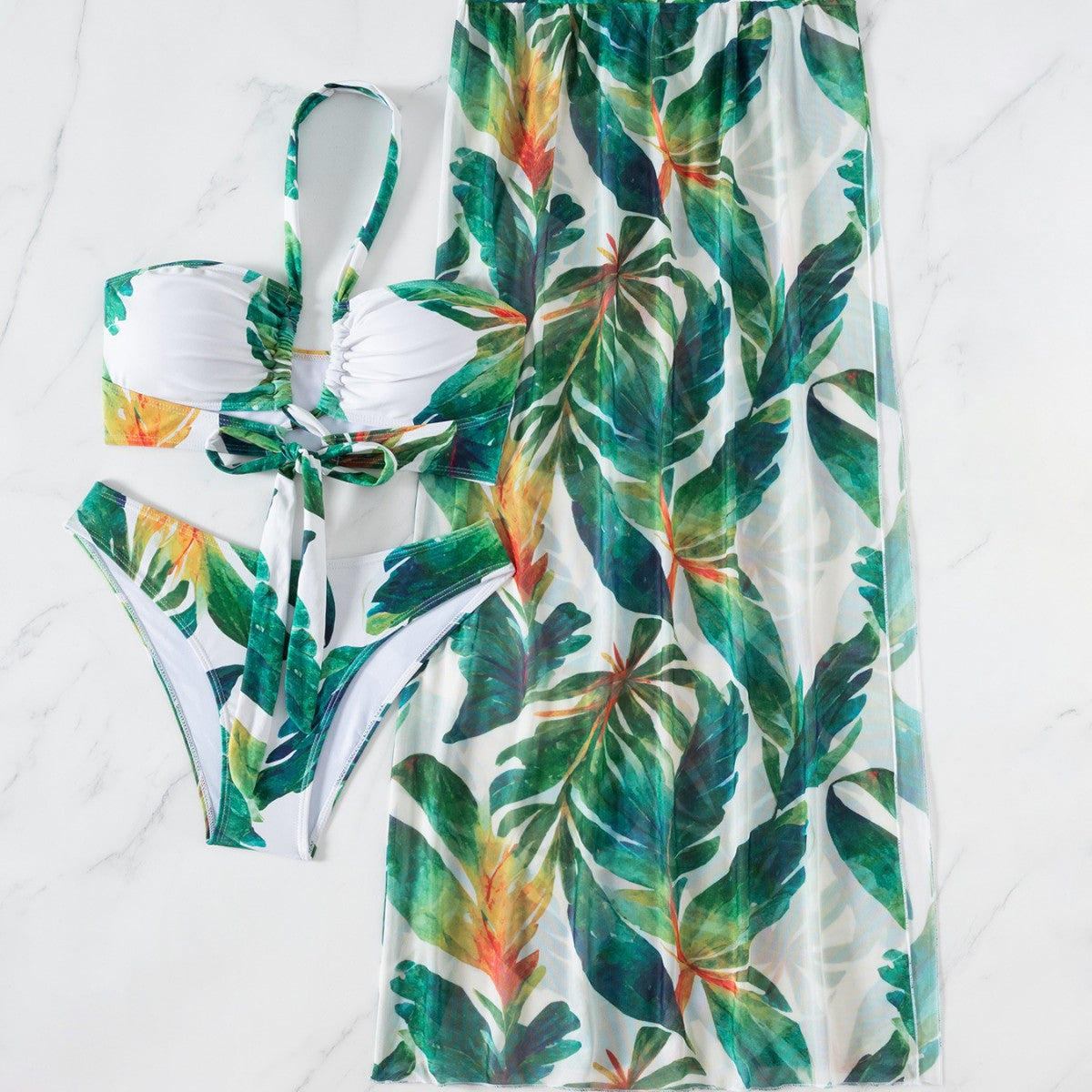 Floral Three-Piece Bikini  Backless Style Women's Swimwear