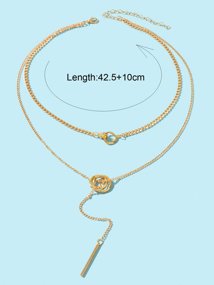 Stylish Double layer Chic Gold Chain Y Style Long Pendant Stick Lariat Necklace