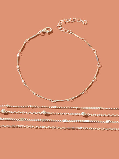 5 pcs Layered Multiple Silver Chain Stackable Anklets Beach Foot Jewellery