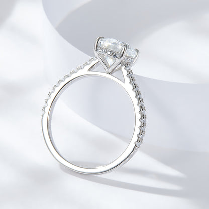 S925 Sterling Silver  2 Carat Oval Moissanite Ring Four-Prong Wedding Ring French Style Engagement Ring