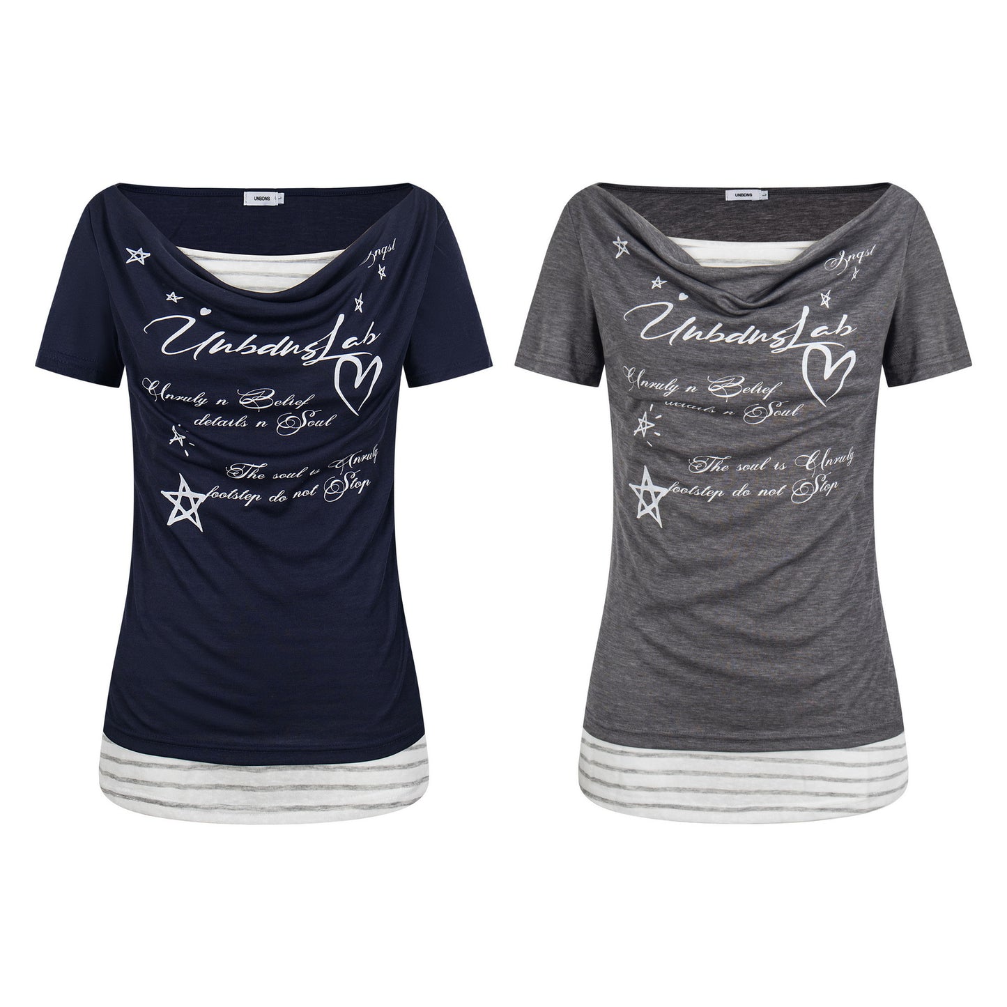 Women's Fake Two-Piece Slim Fit Casual Short Sleeve Minimalist Letter Print T-Shirt