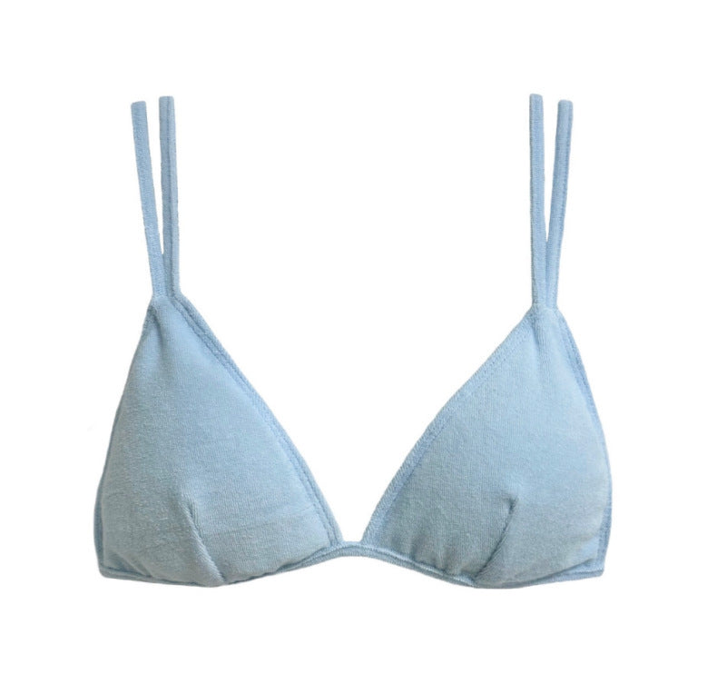 Solid Color Two-Piece Separated Swimwear, Push-Up Bra Top for Small Bust