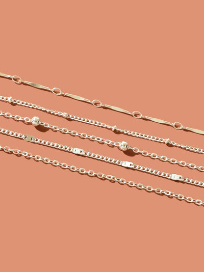 5 pcs Layered Multiple Silver Chain Stackable Anklets Beach Foot Jewellery