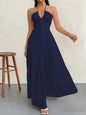 European and American Style Summer New Solid Color Strapless Sexy Backless Tie-Up Beach Vacation Casual Halter Neck Dress