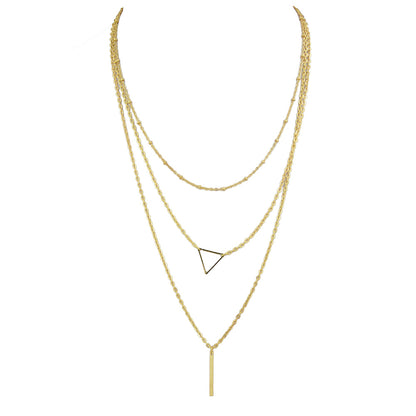 Multi-layer Gold Silver Chain Triangle Bar Charm Necklace Party Daily Jewellery