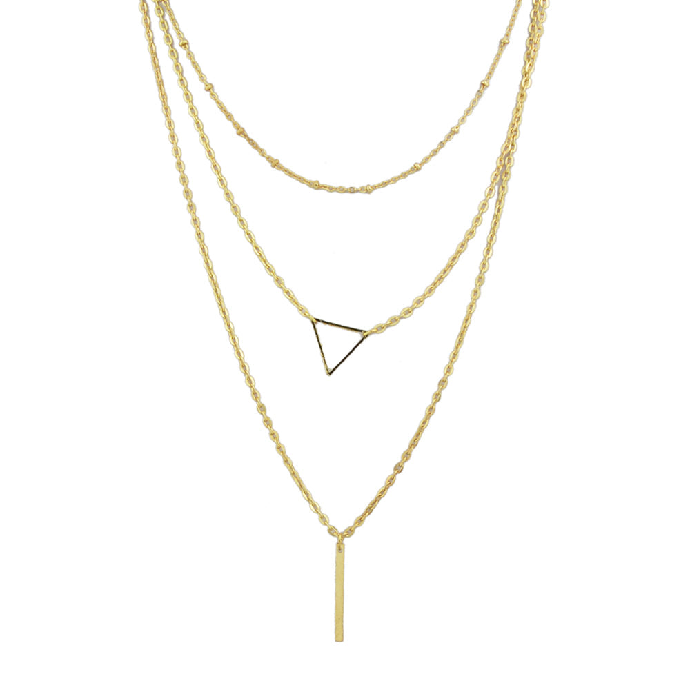 Multi-layer Gold Silver Chain Triangle Bar Charm Necklace Party Daily Jewellery