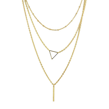 Multi-layer Gold Silver Chain Triangle Bar Charm Necklace Party Daily Jewellery