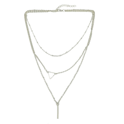 Multi-layer Gold Silver Chain Triangle Bar Charm Necklace Party Daily Jewellery