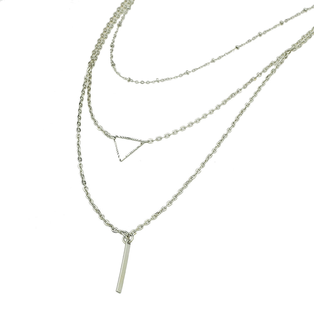 Multi-layer Gold Silver Chain Triangle Bar Charm Necklace Party Daily Jewellery