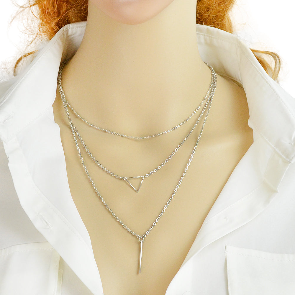 Multi-layer Gold Silver Chain Triangle Bar Charm Necklace Party Daily Jewellery