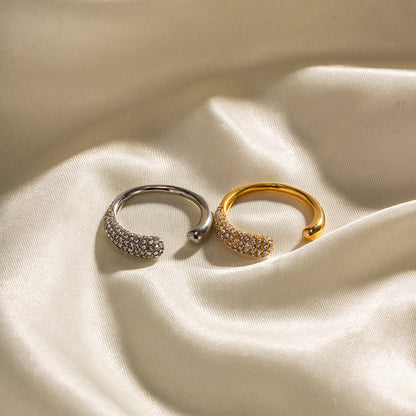 Stainless steel inlaid white diamond open ring
