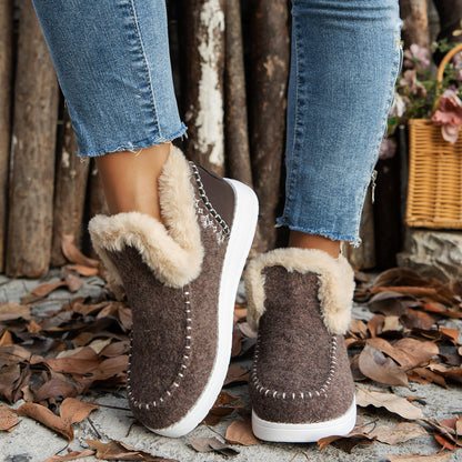 Warm and thick snow boots European and American flat-soled large-size furry short-sleeved cotton shoes