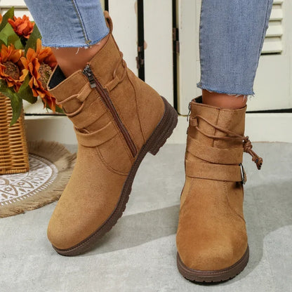 Women Belt Buckle Ankle Boots Chunky Chelsea Boots Autumn Winter Female New Designer Brand Mid Heels Casual Vintage Boots 2024
