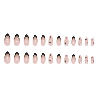 Sweet cool black French flash gold powder almond nails European and American fake nails removable nail pieces