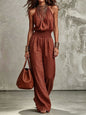 Sleeveless Backless Waist-Tie Halter Wide-Leg Jumpsuit for Women