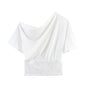 Spicy girl sexy lace patchwork sloping shoulder waistband top