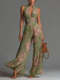 White Pleated Strap Neck Jumpsuit for Women, Long Wide Leg Fashion Sexy Folded Design