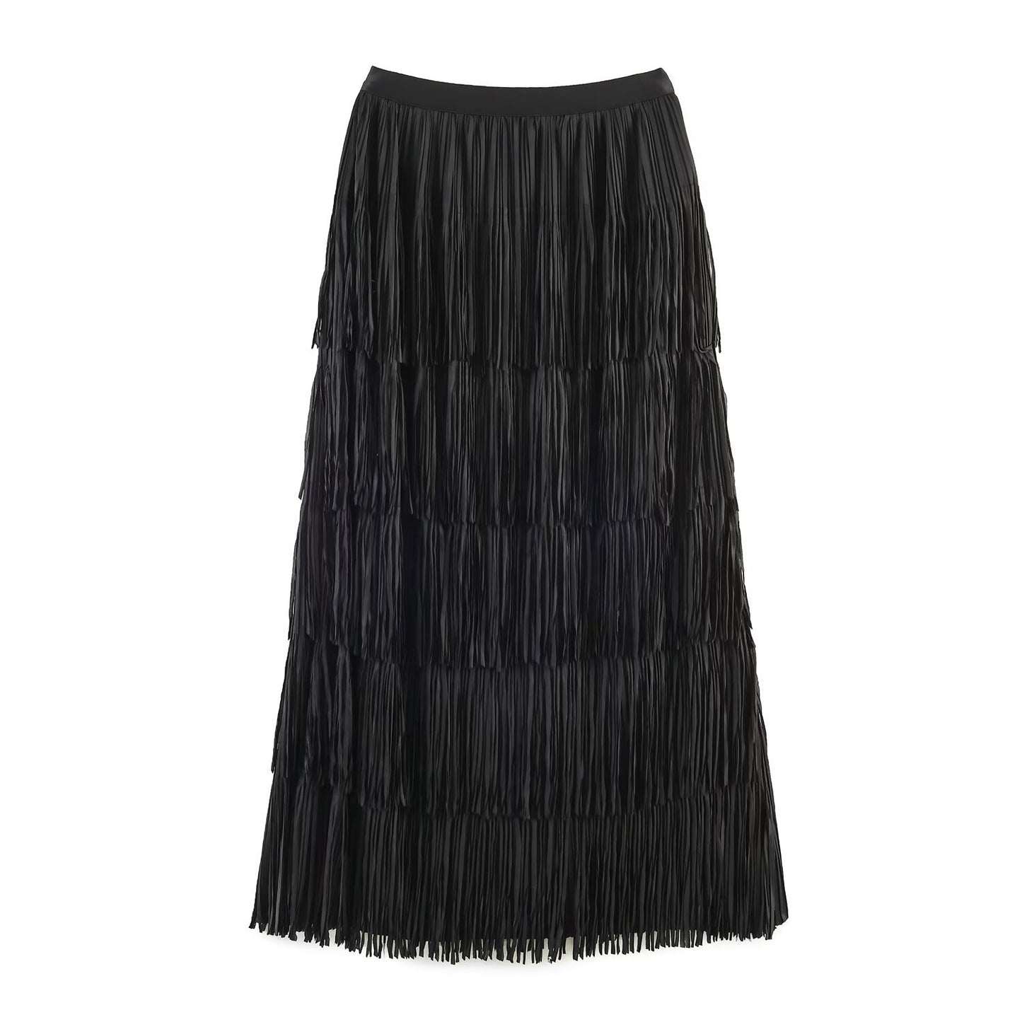 Street handmade tassel elastic waist skirt