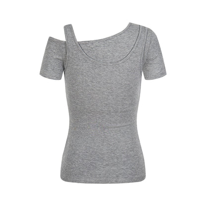Women's Fake Two-Piece Slim Fit Casual Short Sleeve Minimalist Letter Print T-Shirt