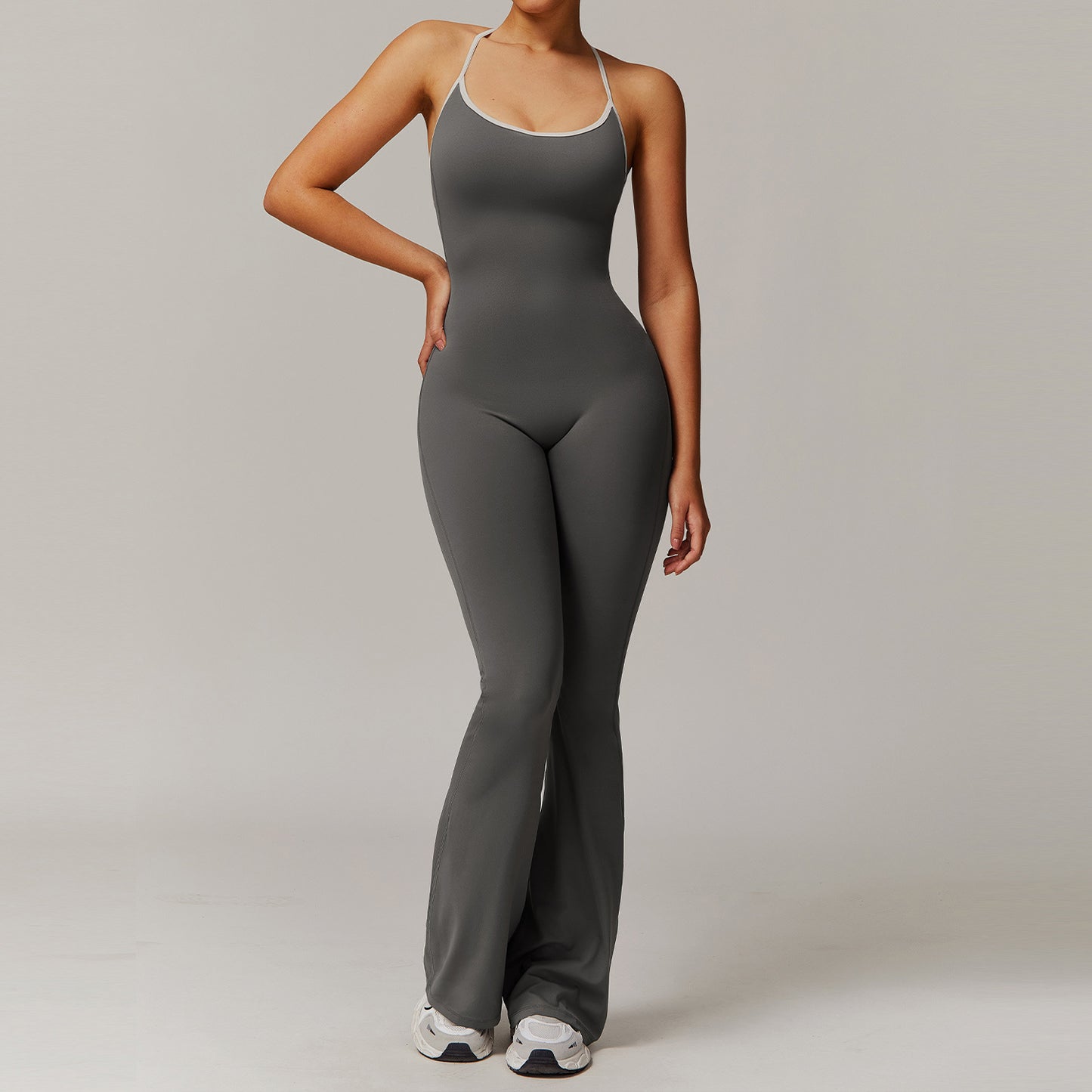Cross back trumpet jumpsuit