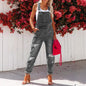 Cropped Blue Denim Overalls for Women with Ripped Details Casual FashionStrap Design, Perfect for Everyday Wear