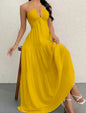 European and American Style Summer New Solid Color Strapless Sexy Backless Tie-Up Beach Vacation Casual Halter Neck Dress